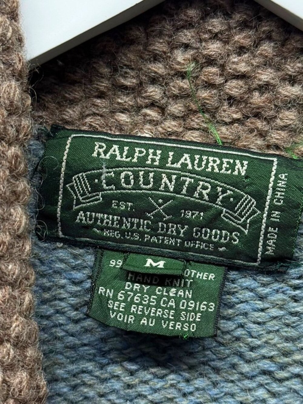 RALPH LAUREN COUNTRY VINTAGE 1990 LIGHT BROWN HAND-KNIT WOOL CARDIGAN - Picture 9 of 11
